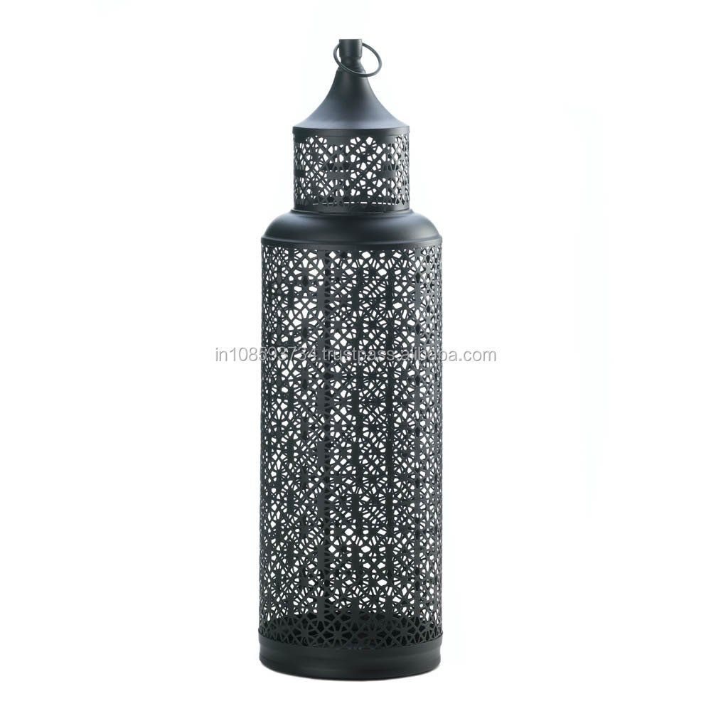 Modern Handmade Luxury Brass Candlestick Lantern Black Coated Finished Classic Style Perforated Candle Lantern Customized