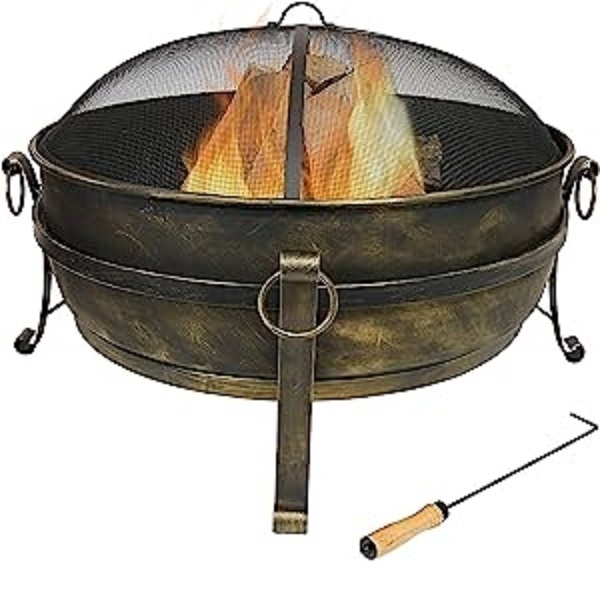 Fire Pits for Outside Wood Burning Outdoor Large Firepit Round Steel Firepit for Patio Backyard Handmade Black Coated Finished