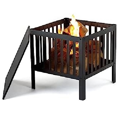 Square Fire Pit Basket Large Black Metal BBQ Outdoor Garden Heater Log Burner Outdoor Wood Burning Fire Pit for Patio Backyard