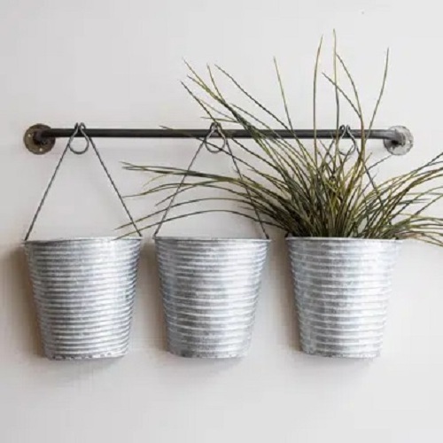 Round Galvanized Metal Hanging Wall Planter Farmhouse Style Hanging Planter for Indoor Plants Galvanized Planter Wall Decor