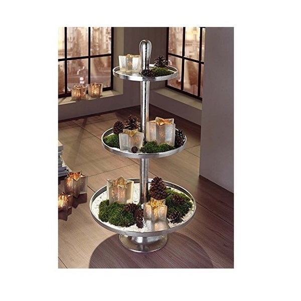 High Quality Metal Display Rack Stand 3 Shelf Round Metallic Silver Finished Good Choice Of Strong Metal Aluminium Stand