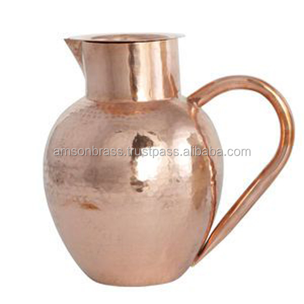 Copper Pitcher Wedding Gift Decorative Printed Design Metal Copper Pitcher with Lid Enamel Printed Water Jug