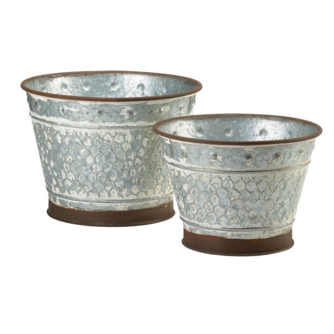 Set of 2 Outdoor Garden Decoration Rectangular Flower Pot Embossed Galvanized Planter Planter Tub for Home Decor