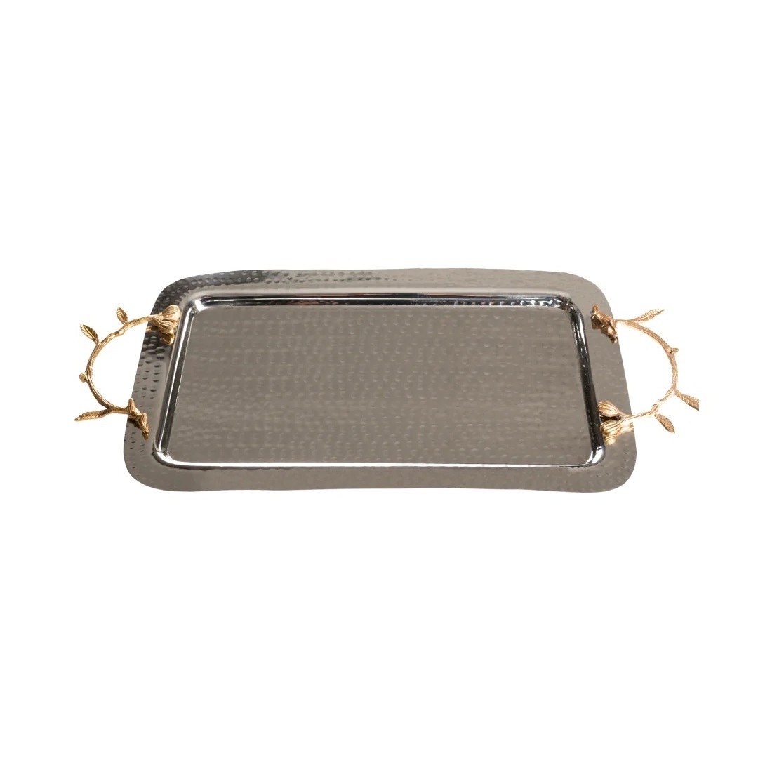 Golden Decorative Metal Tray with Handle | Coffee Tray for Coffee Table Ottoman,Console Table Rectangular Serving Tray