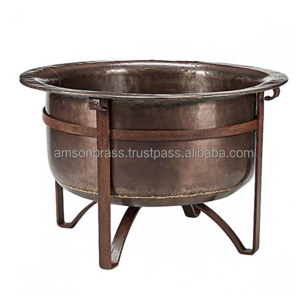 Table Fire Pit Round Hammered Copper Bowl Outdoor Fire Pit Bowl Garden Heater with Mesh Lid