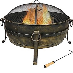 New Style Outdoor Fire Pit Bowl Screen Fire Pit Poker and Wood Grate - Dark Bronze Finished Metal Decorative Fire Pit