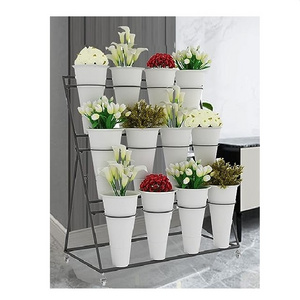 Metal Planter with Stand Black Frame Metal White Flower Bucket 12 Planter Pots Handmade Modern Design Living Room Planter