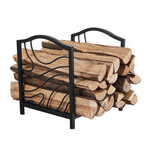 Luxury Design Indoor/Outdoor Large Log Store Metal Outdoor Firewood Storage Rack Shelf Holder Stand Black Color Finished