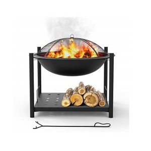 Portable Outdoor Wood Fire Pit Iron BBQ Grill Wood Charcoal Burning Fire Pit Bowl With Poker Camping Heavy Duty Metal Fire Pit