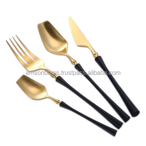 Customized Suppliers Material Recycled Kitchen Cooking Flatware Stainless Steel Golden Cutlery (Set of 5) for Weddings Hotel Use