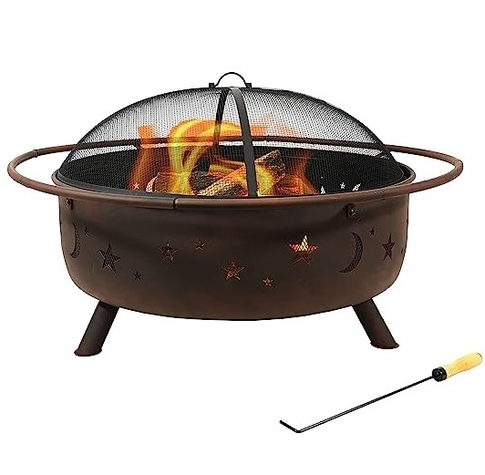 New Style Outdoor Fire Pit Bowl Screen Fire Pit Poker and Wood Grate - Dark Bronze Finished Metal Decorative Fire Pit