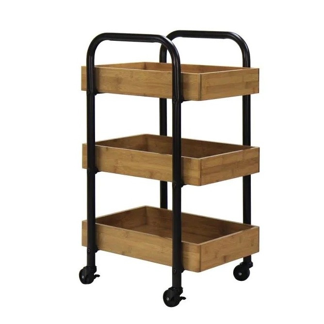 Indoor Metal Wooden Bar Cart Trolly Hotel Food Serving Moving Storage Bar Cart Trolly 3 Shelf Black Coated Metal Bar Cart