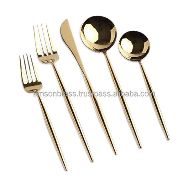 Customized Suppliers Material Recycled Kitchen Cooking Flatware Stainless Steel Golden Cutlery (Set of 5) for Weddings Hotel Use