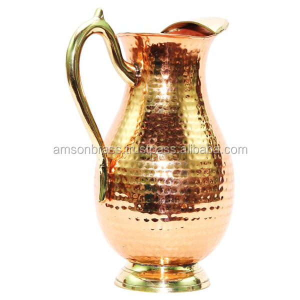 Copper Pitcher Wedding Gift Decorative Printed Design Metal Copper Pitcher with Lid Enamel Printed Water Jug