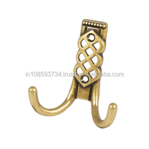 Durable Coat Hook Antique Brass Metal Double Robe Hook Wall Cloth Hooks Wall Mounted Coat Rack with Shelf