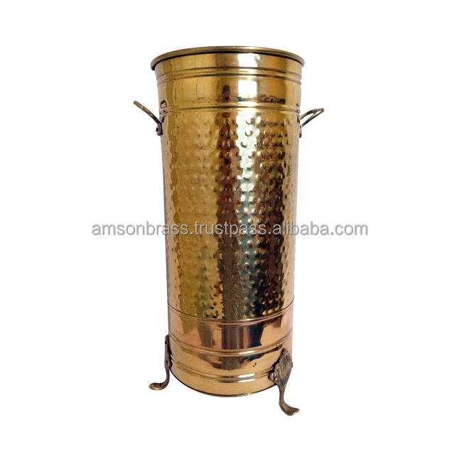 Metal Brass Hammered Umbrella Stand Footed Round Shaped Rain Gear Decorative Umbrella Stand