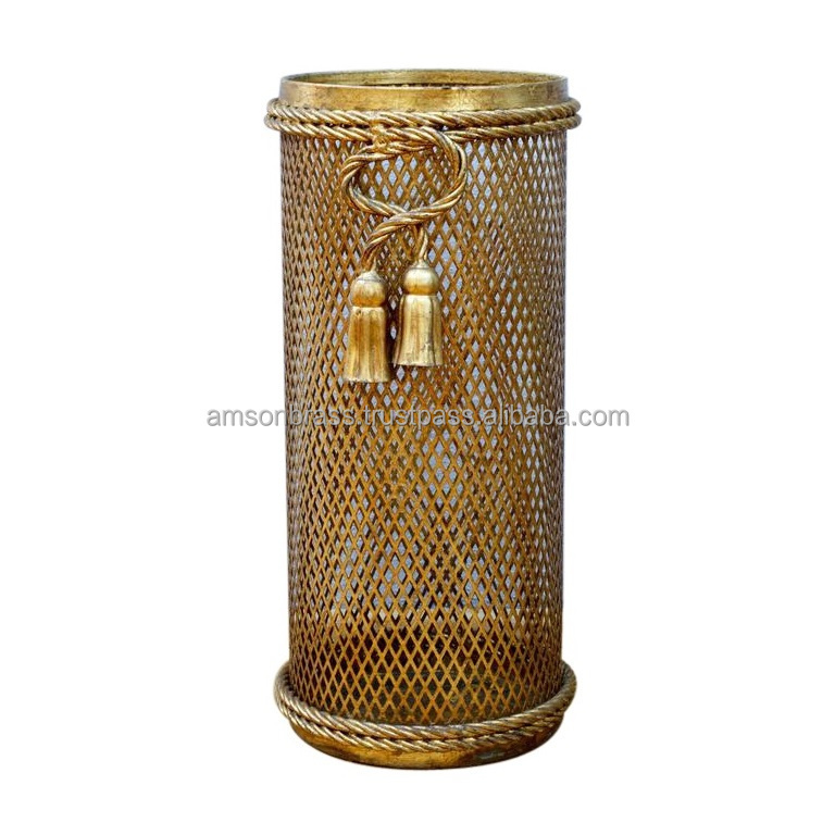 Metal Brass Hammered Umbrella Stand Footed Round Shaped Rain Gear Decorative Umbrella Stand