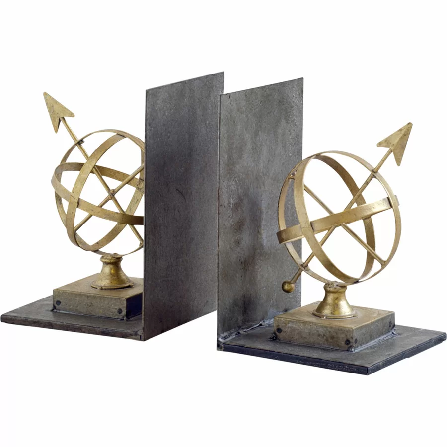 High Quality Customizable Gold Metal Arrow Bookends Armillary Sphere Globe Bookend For Library Modern Decorative Shelves