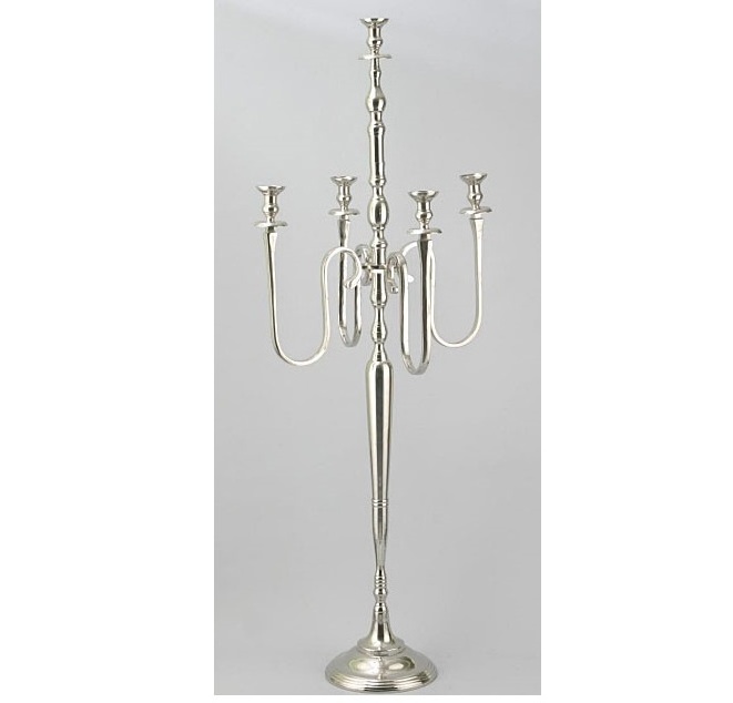 New Metal Long Stem Candle stand 5 Arms Shiny Gold Candelabra For Wedding Decoration Metal Candle Stand Latest Candelabra