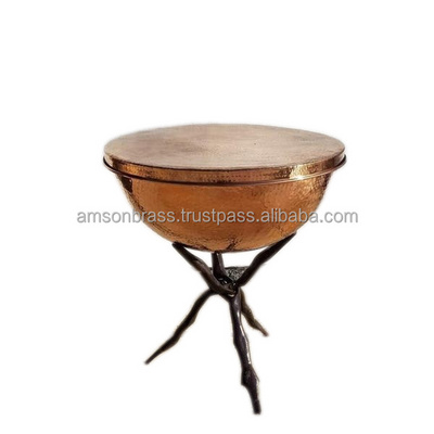 Table Style Hammered Fire Pit Decorative Stand & Metal Pure Copper Fire Pit With Lid  Style Tabletop Fire Pit For Home Garden