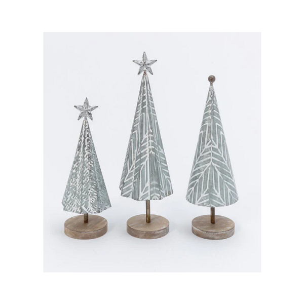 Christmas Decoration Object Galvanized Metal Tree with Star Home Festival Party Christmas Decoration with Wooden Base