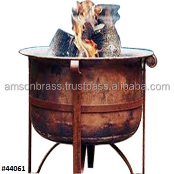 Traditional Solid Copper Fire Pit with Iron Swivels Handle Decorative metal Pure Copper & Iron Fire Pit