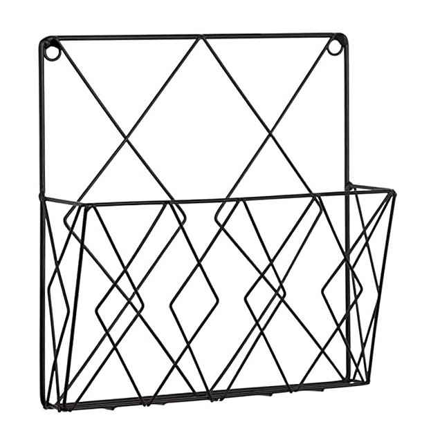 Metal Wire Magazine Holder Modern Design Wall Mount Book Shelf for Decoration Magazine Rack for Bathroom with Black Finished