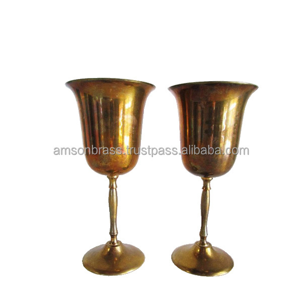 Set of 2 Different Size Goblet Glass Metal Brass Handmade Copper Plated Wine Goblet Modern Design Copper