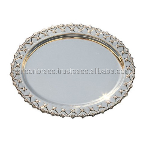 Restaurant Standard Food Serving Tray Border Embossed Design Decorative Serving Tray Classic Design Metal Tray