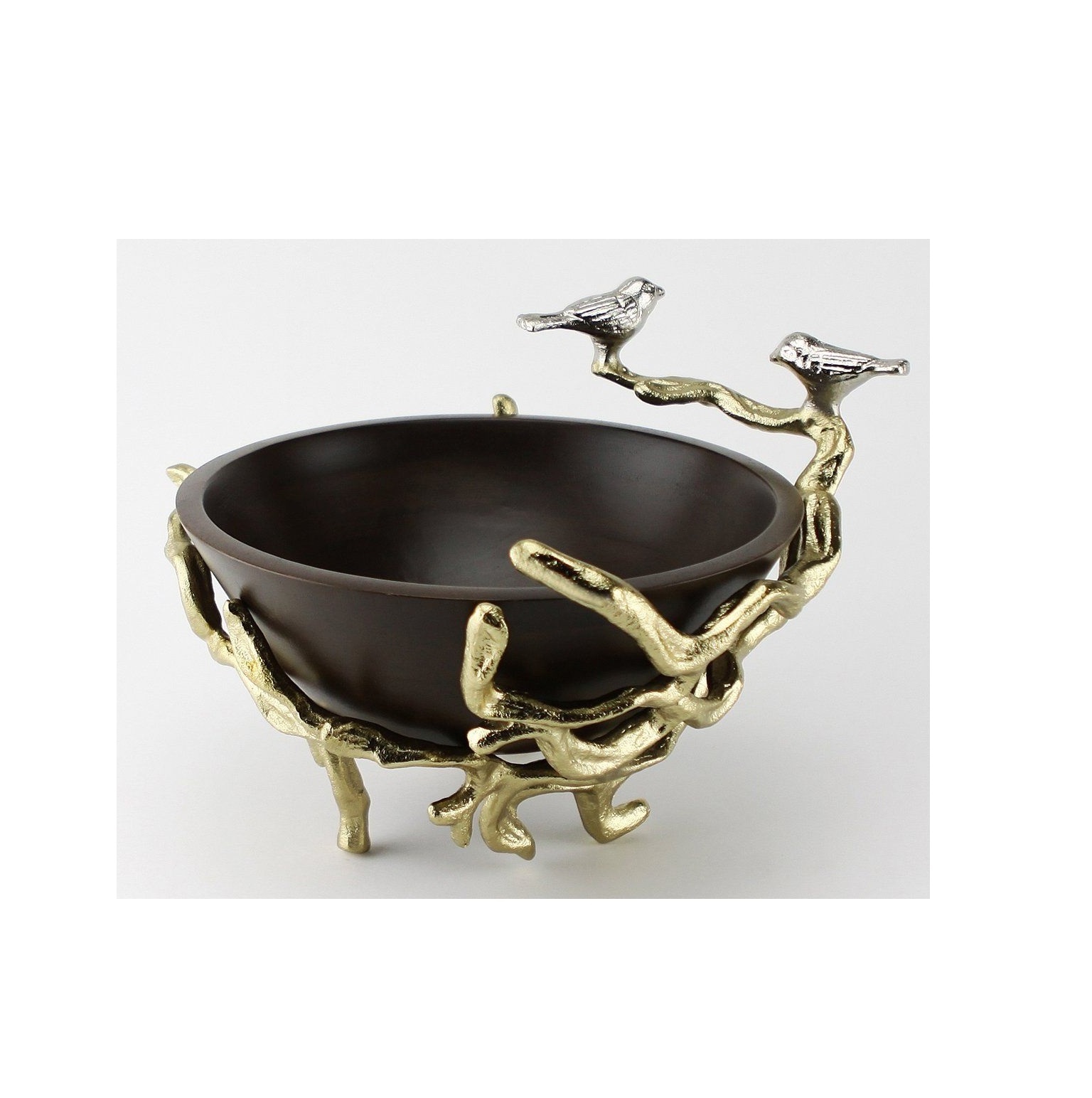 Fancy Design Branches With Bird Sitting Black Color Fruit Bowl Hot Sale Gold Tree Branches Home Decorative Serving Bowl