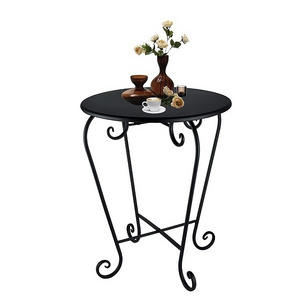 Small Wrought Iron Patio Side Table Round Metal End Side Table Outdoor Indoor Side  Balcony Garden Black Table