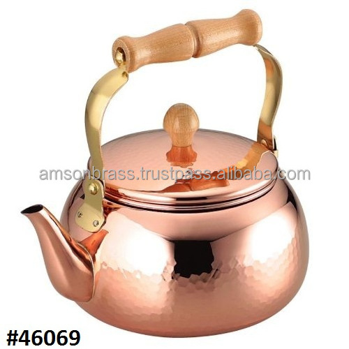 Hot Sale Cute Copper Tea Kettle & Brass Spout Wooden Handle Engraving Design Tea Kettle