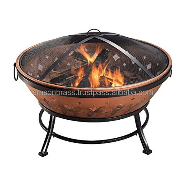 Fire Pit Outdoor Wood Burning Portable Set-up Weather Resistant Easy to Clean Fire Pit Wood Poker & Spark Screen for Safety