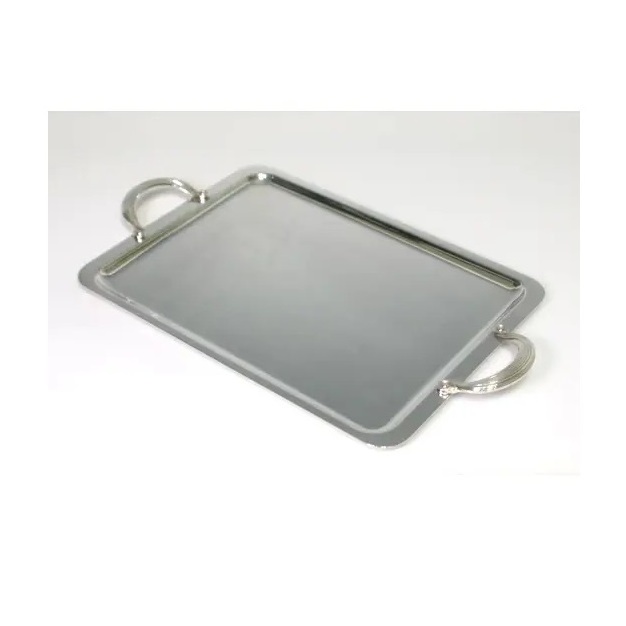 Best Quality Rectangular Shape Tray with Handles Stainless Steel Tray Silver Finish Dishwasher Safe Serveware Tray