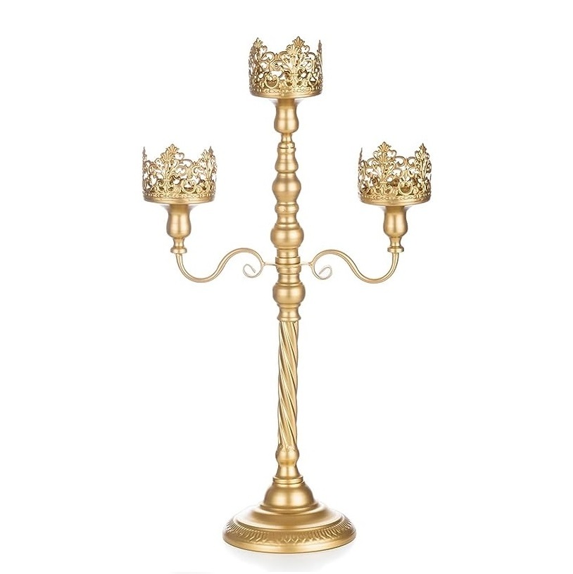 Gold Finished Large Candle Holder Best Design 5 Arms Metal Candelabra For Hotel & Banquets WIth Standard Quality Candle Holder