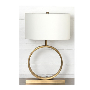 Luxury Table Lamp Living Room Study Reading Lamp Gold Color Vintage Ring Shape Base Desk Lamp With White Shade