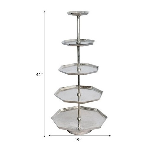 Hardy Quality Metal Aluminium Display Stand Silver Metal Large Floor Cupcake Stand Rack for Hotel Living Room Decoration