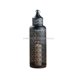 Modern Handmade Luxury Brass Candlestick Lantern Black Coated Finished Classic Style Perforated Candle Lantern Customized