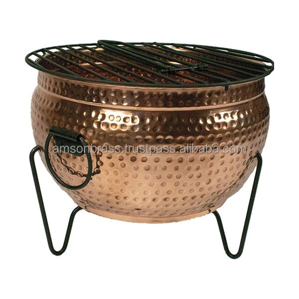 Table Fire Pit Round Hammered Copper Bowl Outdoor Fire Pit Bowl Garden Heater with Mesh Lid