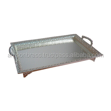 Restaurant Standard Food Serving Tray Border Embossed Design Decorative Serving Tray Classic Design Metal Tray