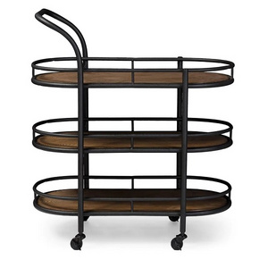 Indoor Metal Wooden Bar Cart Trolly Hotel Food Serving Moving Storage Bar Cart Trolly 3 Shelf Black Coated Metal Bar Cart