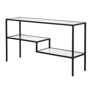 Console Table Modern Luxury Black Metal Tempered Glass Top Mirrored Entrance Entry Entryway Hallway Table Console Tables