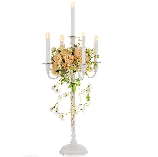 Gold Finished Large Candle Holder Best Design 5 Arms Metal Candelabra For Hotel & Banquets WIth Standard Quality Candle Holder