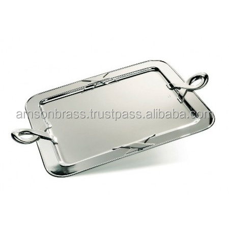 Restaurant Standard Food Serving Tray Border Embossed Design Decorative Serving Tray Classic Design Metal Tray