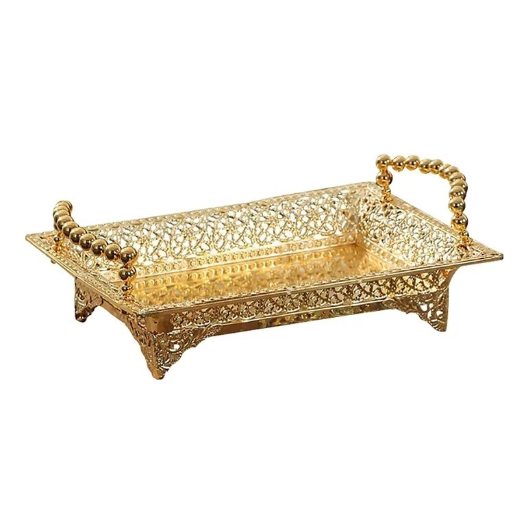 Golden Decorative Metal Tray with Handle | Coffee Tray for Coffee Table Ottoman,Console Table Rectangular Serving Tray