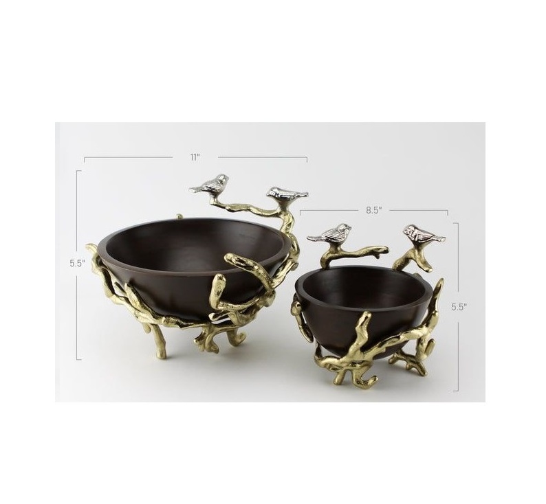 Fancy Design Branches With Bird Sitting Black Color Fruit Bowl Hot Sale Gold Tree Branches Home Decorative Serving Bowl