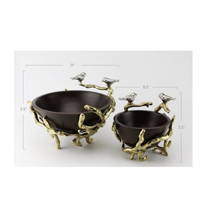 Fancy Design Branches With Bird Sitting Black Color Fruit Bowl Hot Sale Gold Tree Branches Home Decorative Serving Bowl