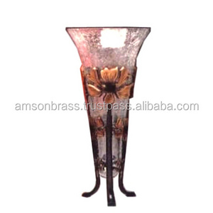 Wedding Decorative Cone Shape Glass Votive Candle Holder with Aluminium Stand Round Metal T Light Candle Lantern Votive