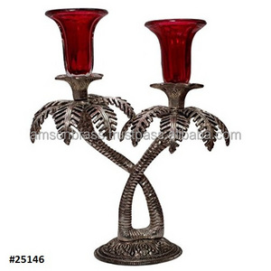 Palm Tree Table Decorative Two Glass Candle Lite for Christmas Decorate Candle Holder