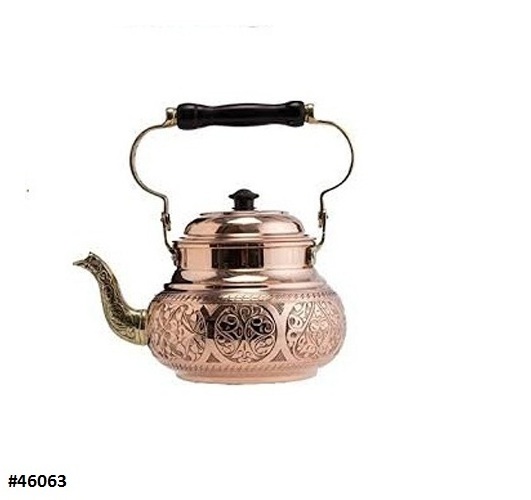 Hot Sale Cute Copper Tea Kettle & Brass Spout Wooden Handle Engraving Design Tea Kettle